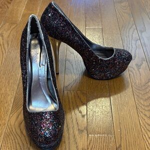 Charlotte Russe | Black Rainbow Sparkles Glitter Stiletto High Heels Size 8